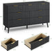 55" Wide Fluted Dresser for Bedroom with 7 Drawer, Modern Chest of Drawers with Curved Profile Design and Metal Handles, Wood Dresser TV Stand & Storage Organizer for Living Room, Black