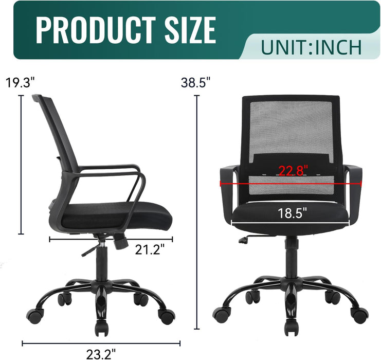Home Office Chair Ergonomic Desk Chair Swivel Rolling Computer Chair Executive Lumbar Support Task Mesh Chair Adjustable Stool for Women Men (Black)