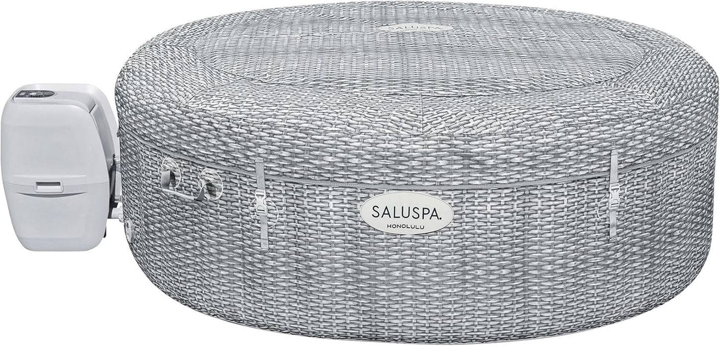 Saluspa Honolulu Airjet Large round 4 to 6 Person Inflatable Hot Tub Portable Outdoor Spa with 140 Airjets and Energysense Cover, Grey