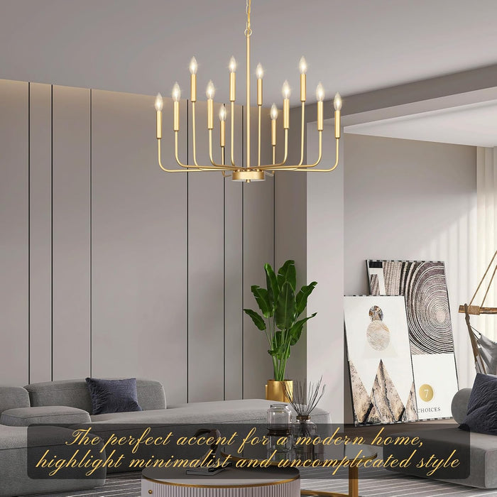 Gold 32-Inch 12-Light Chandelier Dining Room Fixture