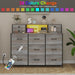Grey Dresser with Power Outlets and LED Lights 13 Drawers Long Dresser for Bedroom Faux Leather Fabric Chest of Drawers for Living Room Hallway Entryway Closets Sturdy Frame Wood Top