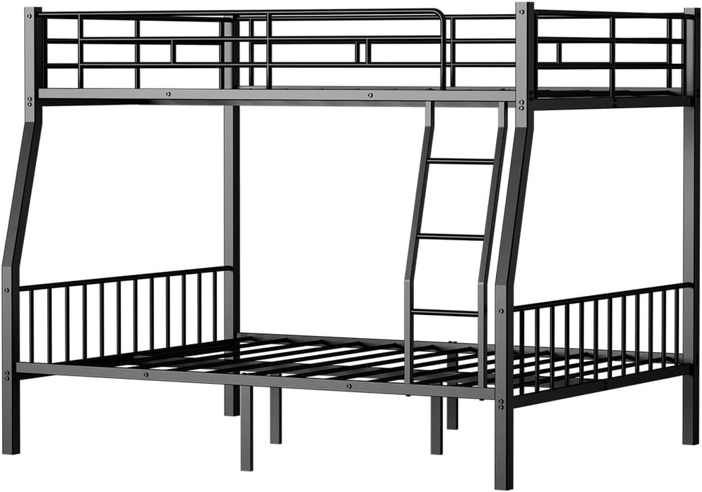 Full XL over Queen Bunk Beds for Adults, Heavy-Duty Metal Bunk Bed Frame with Non-Slip Ladder and Safety Full-Length Guardrails for Kids Teens Adults, Space-Saving, Black