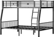 Full XL over Queen Bunk Beds for Adults, Heavy-Duty Metal Bunk Bed Frame with Non-Slip Ladder and Safety Full-Length Guardrails for Kids Teens Adults, Space-Saving, Black