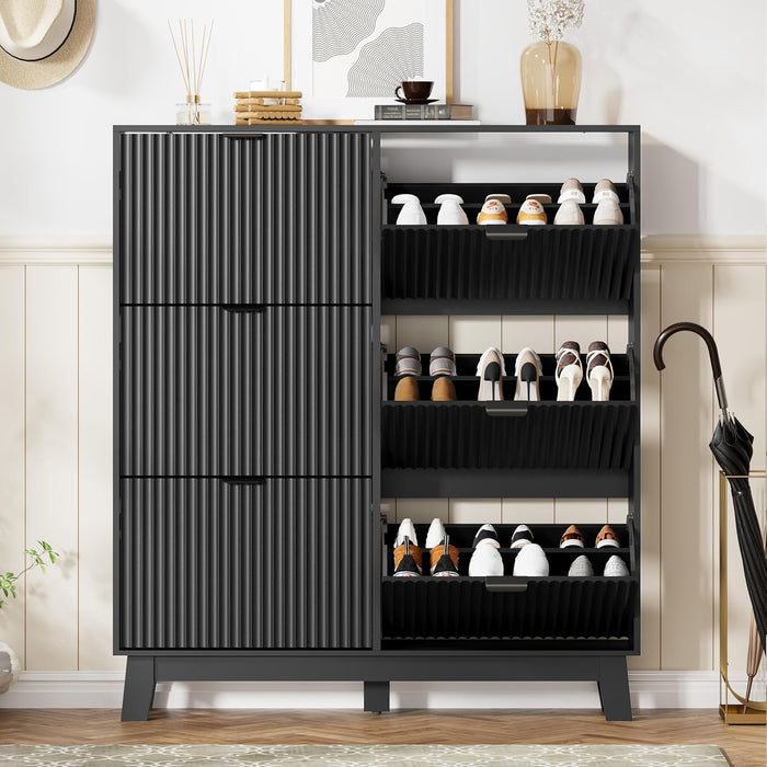 Sleek Black Entryway Shoe Cabinet With Organization