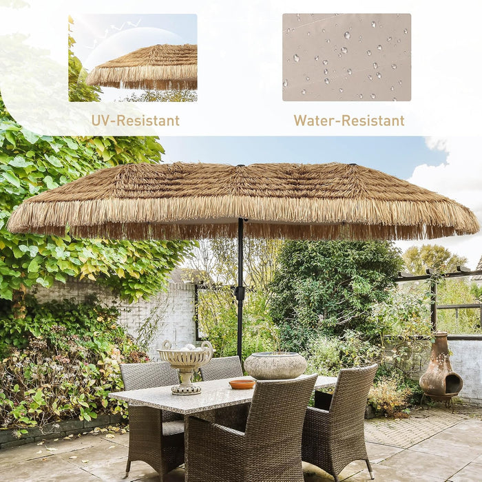 13Ft Thatch Umbrella Tiki Bench Umbrella with Crank, Water-Resistant for Bench, Patio,Pool