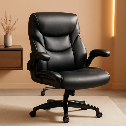 Computer Gaming Chair, Ergonomic Office Chair Heavy Duty Task Desk Chair with Flip-Up Arms, PU Leather, Adjustable Swivel Rolling Chair with Wheels, Black