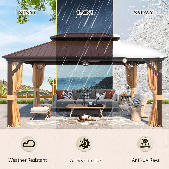 12' X 16' Hardtop Gazebo with Galvanized Steel Double Roof, Aluminum Pergolas Frame, Curtains and Netting Included, Metal Outdoor Gazebos for Garden, Patios, Lawns, Parties