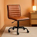 Alan Low-Back Ribbed Upholstered Vinyl Swivel Desk Chair with Padded Seat, Modern Adjustable Height Padded Office Chair, Brown