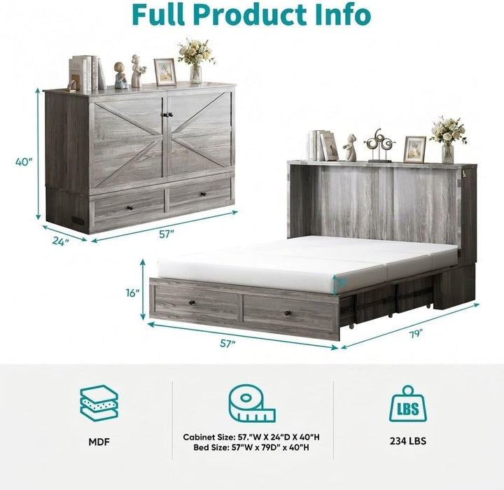 57Inch Murphy CabinetBedSeriesLine USBChargingPlus
