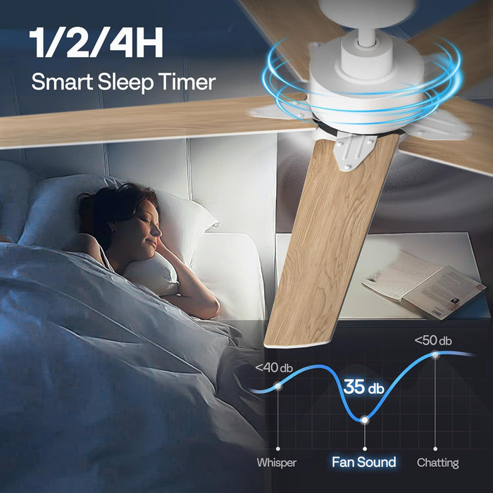 Ceiling Fans with Lights, 52 Inch Low Profile Ceiling Fan with Light and Remote, Flush Mount for Bedroom, Living Room, Garage, 6+1 Speeds, 3CCT, Dimmable, Timer, Quiet Reversible, White