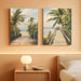 Tropical Beach Canvas Wall Art - 2 Piece Palm Tree Painting Coastal Ocean Scenery Pictures Seaside Prints House Decor Artwork for Bedroom