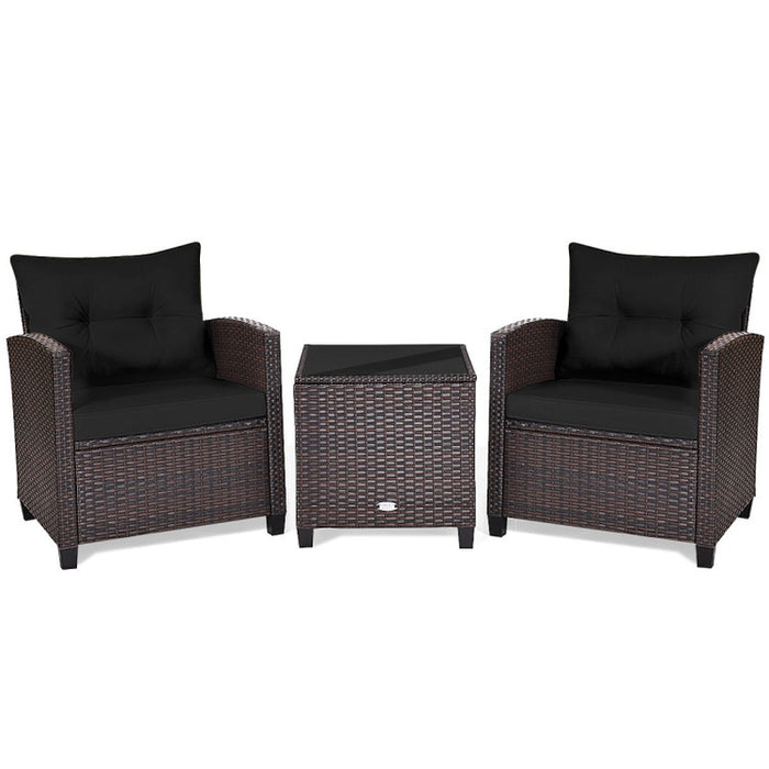 3 Pieces Rattan Patio Furniture Set with Washable Cushion