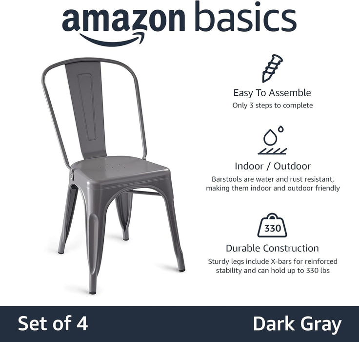 Metal Dining Chairs, Dark Grey, 1 Count (Pack of 4)