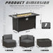 8-Piece Outdoor Patio Furniture Sofa Set All-Weather Wicker Sectional Conversation Set with Modern Glass Coffee Table, Cushions and Fire Pit Table, Dark Grey