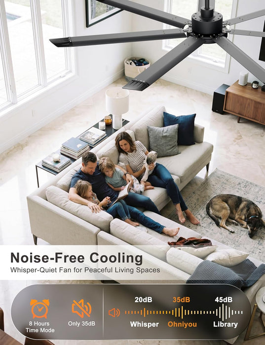 72'' Large Ceiling Fan with Lights, High CFM Industrial Ceiling Fan with Remote/App, 7 Aluminum Blades, Dimmable, for Outdoor Patio, Shop, Garage, Black