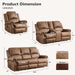 3-Piece Power Reclining Sofa Set with Rivets, Included Electric Massage Recliners, Loveseat Couch with Console and 3-Seater Recliner Sofa, Faux Leather Living Room Furniture Set, Brown