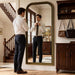 Full Length Mirror with Stand, 71"X32" Full Body Mirror, Floor Length Mirrors Wall Mounted with Rounded Top, Large Standing Mirrors, PU Frame, for Bedroom Living Room Cloakroom, Antique Bronze