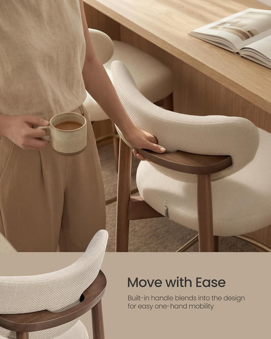 VASAGLE Wooden Bar Stools Set of 2, Linen-Look Fabric, Cappuccino Beige | Barstools with Solid Wood Legs, Ergonomic Backrest, Mid Century Modern, for Kitchen Island, Linen-Look Fabric