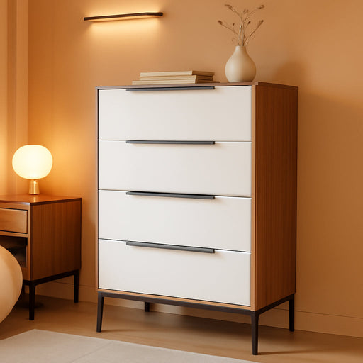 Lira Premium 4 Drawer Fabric Dresser - Engineered Wood Frame Chest of Drawers for Bedroom - Strong & Sag-Proof Clothing Organizer with Sleek Metal Handles (Dark Brown)
