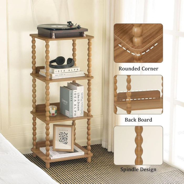 FourTier Bookcase SpindleLeg Open Shelves Caramel Tan