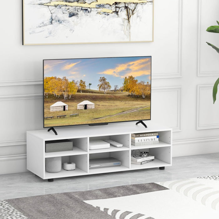 TV Stand for 55 Inch TV, Modern Entertainment Center with Storage & 4 Open Shelves, Wooden Television Stands, TV Media Console Table for Living Room, Bedroom (45")