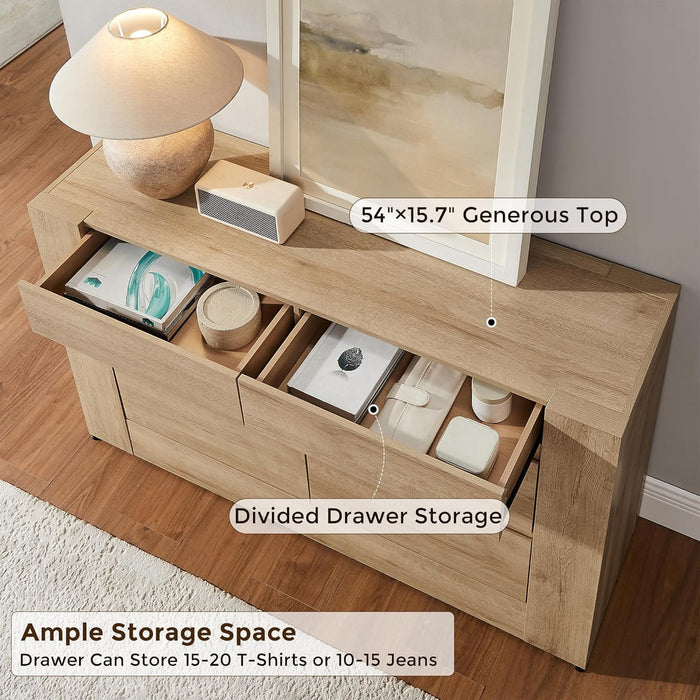 6 Drawer Dresser for Bedroom, 54" Wide Chest of Drawers with Thick Wood Design, Handleless, Modern Bedroom Dresser, Storage Organizer for Living Room/Entryway/Hallway, Natural Oak