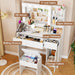 Vanity Desk with Mirror and LED Lights,Vanity Desk with 3 Drawers & 3 Storage Shelves,Vanity Table with Chair,Three Adjustable Lighting Modes,Bedroom Vanity,White