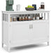 Sideboard Buffet Cabinet with 3 Storage Shelf, 45'' Farmhouse Kitchen Storage Cupboard Wood Coffee Bar Cabinet Buffet Table for Kitchen, Dining Room, Living Room & Entryway, White