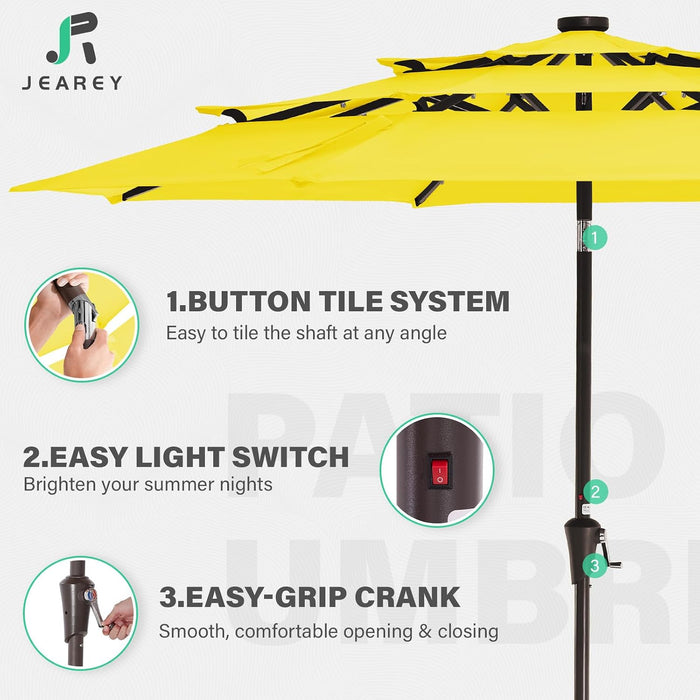 9 Ft 3-Tier Outdoor LED Lighted Patio Umbrella W/Crank, Yellow
