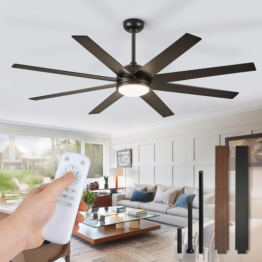 Ceiling Fans with Lights, 72 Inch Large Ceiling Fan with Light and Remote, Outdoor Black Ceiling Fan for Living Room Patio, 6 Speeds, Reversible Quiet DC Motor, 3 CCT, Bi-Color 8 Blades