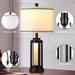 25" Modern Table Lamps Set of 2, Industrial beside Lamps with USB A+C Charging Ports & AC Outlet, Nightstand Lamp with Glass Night Light for Living Room Bedroom End Table Decor White(4 Bulbs Included)