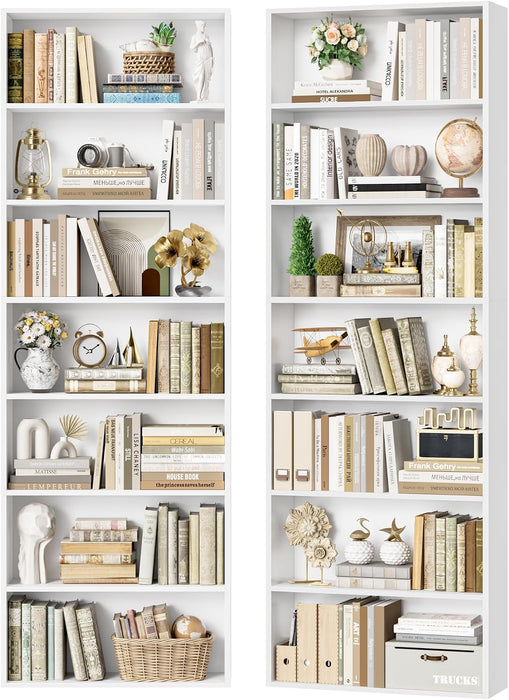82" Tall Bookshelf Set of 2, 7-Tier Double Open Shelves Bookcase