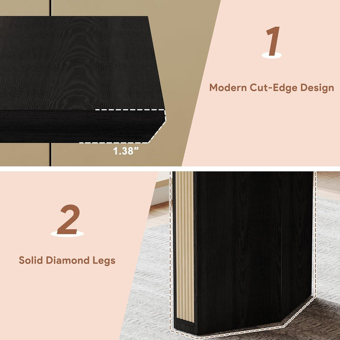 71 Inch Dining Table Black PremiumSolidWoodDurable