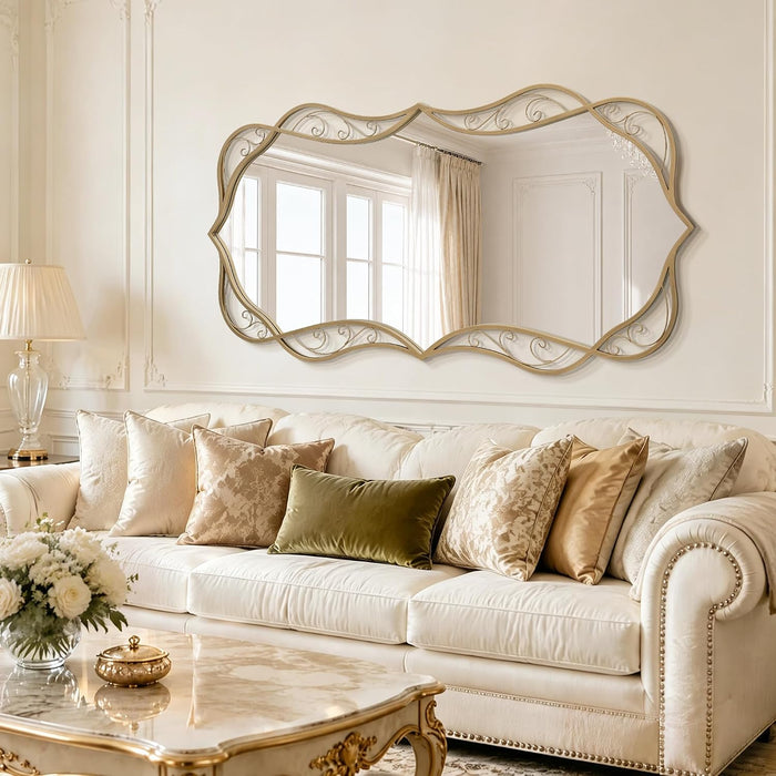 Large Gold Vintage Mirror: 30"X60" Scalloped Long Wall Mirrors