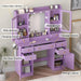 Vanity Desk with Mirror and Lights, 43" Purple Makeup Vanity Set with 5 Drawers & Glass Cabinets, Makeup Tray, Power Outlet & Adjustable LED Lights, Dressing Table for Women & Girls Bedroom