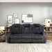 Manual Double Reclining Sofa, Corduroy Wall Hugger Manual 3 Seater Recliner Couch, Padded Armrests, Cup Holders for Living Room, Home Theater, Easy Assembly, Dark Gray