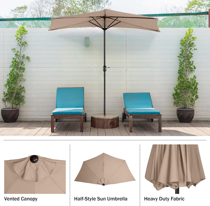 Half Umbrella Outdoor Patio Shade, Beige, 9Ft