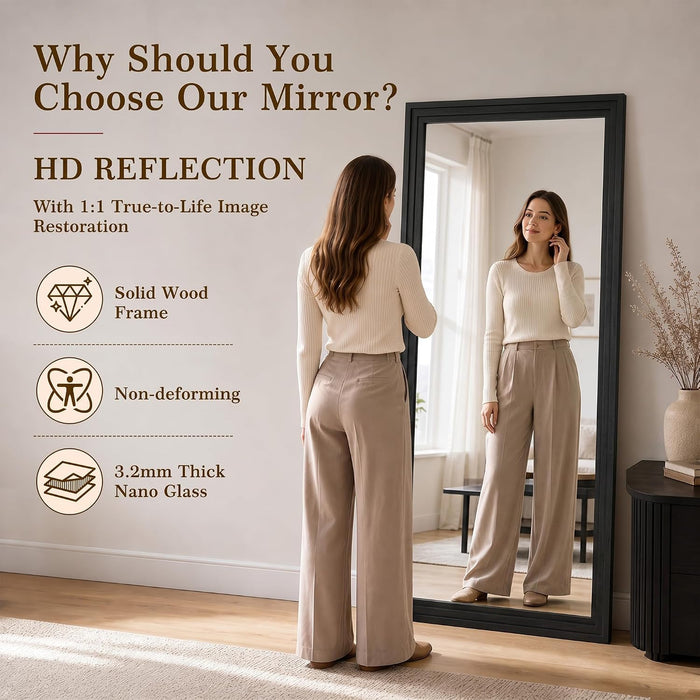 71"X32" Full Length Mirror, Large Wood Floor Mirror, Black