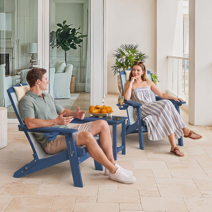 Folding Adirondack Chairs Set of 2, HDPE and Woven Mesh, Blue