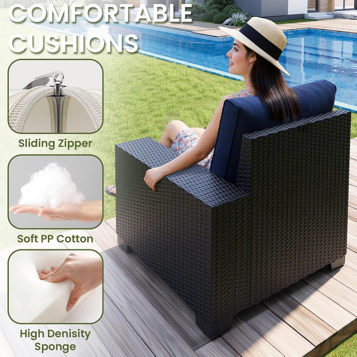 7-Piece Outdoor Patio Furniture Set, 6-Seat All-Weather PE Rattan Wicker Patio Sectional Furniture Set with Coffee Table, 450 Lb Capacity