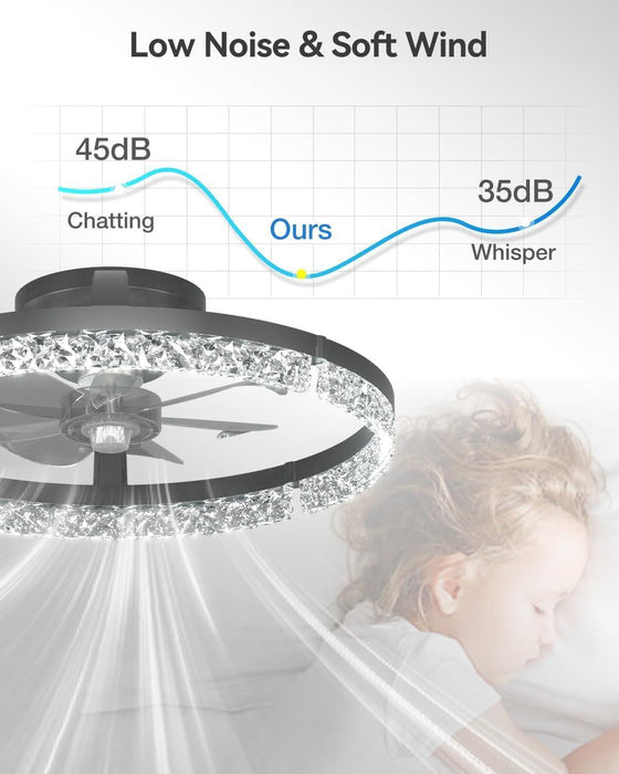 Ceiling Fans with Lights and Remote, 20'' Low Profile Ceiling Fans, 3000-6000K Dimmable Modern Flush Mount LED Fan Light, Fandelier Ceiling Fan for Bedroom, Kitchen, Living Room, Black