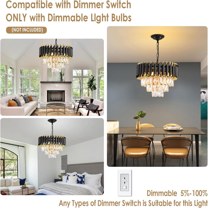 Gold FifteenPointSevenInch 3Tier Crystal Chandelier Lighting Fixture