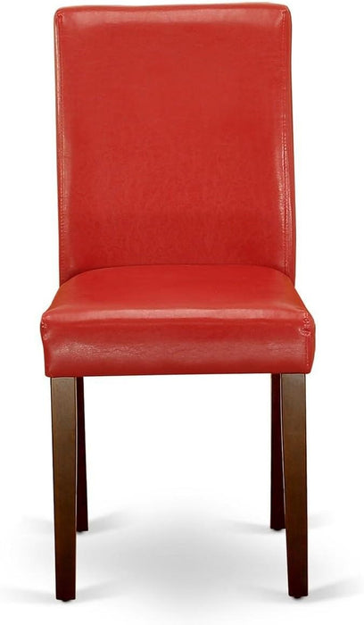 Abbott Parsons Dining Chairs - Firebrick Red Faux Leather Padded Chairs, Set of 2, Mahogany