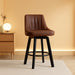 Counter Height Swivel Bar Stool, 24" Upholstered PU Leather Barstools Set of 3, Counter Stool Chair with Back & Solid Wood Legs for Kitchen Island Dining Room (Brown)