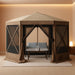 12X12Ft Pop up Canopy Tent, 6-Sided Pop-Up Gazebo Screen Tent with Mesh Windows, Outdoor Canopy Shelter Tent with Carrying Bag, Large Shade Tents for Camping, Backyard, Patio, Lawn, Brown