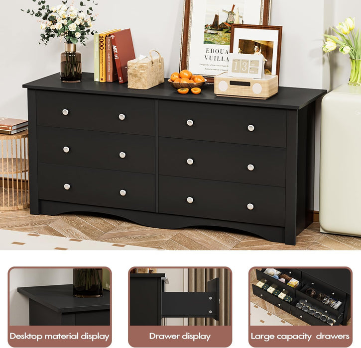 Contemporary Solid Wood Dresser Black With Storage