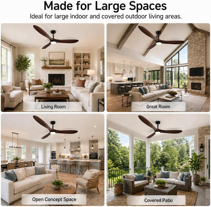 60" Ceiling Fan with Light, Walnut Wood-Look ABS Plastic Blades