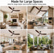 60" Ceiling Fan with Light, Walnut Wood-Look ABS Plastic Blades