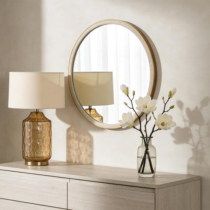 round Mirror 28 Inch,Linen-Texture Circle Wall Mirror for Bathroom, Bedroom, Entryway, Living Room