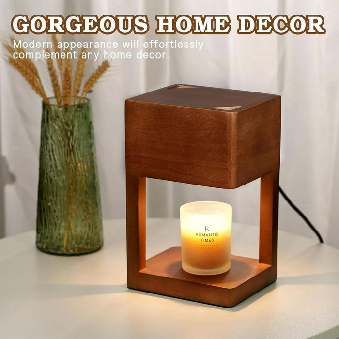Candle Warmer Lamp Wood with Timer, Dimmable Electric Candle Lamp Warmer for Jar Candles, 2 * 35 Watt Bulb, Birthday Gifts for Men, Decorative Wooden Candle Lamp for Bedroom Home Decor